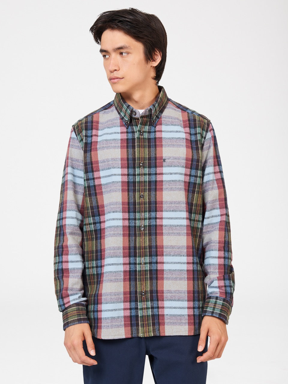 Chemises Ben Sherman Brushed Multicolour Check Oxford Bleu | GFG-00044369